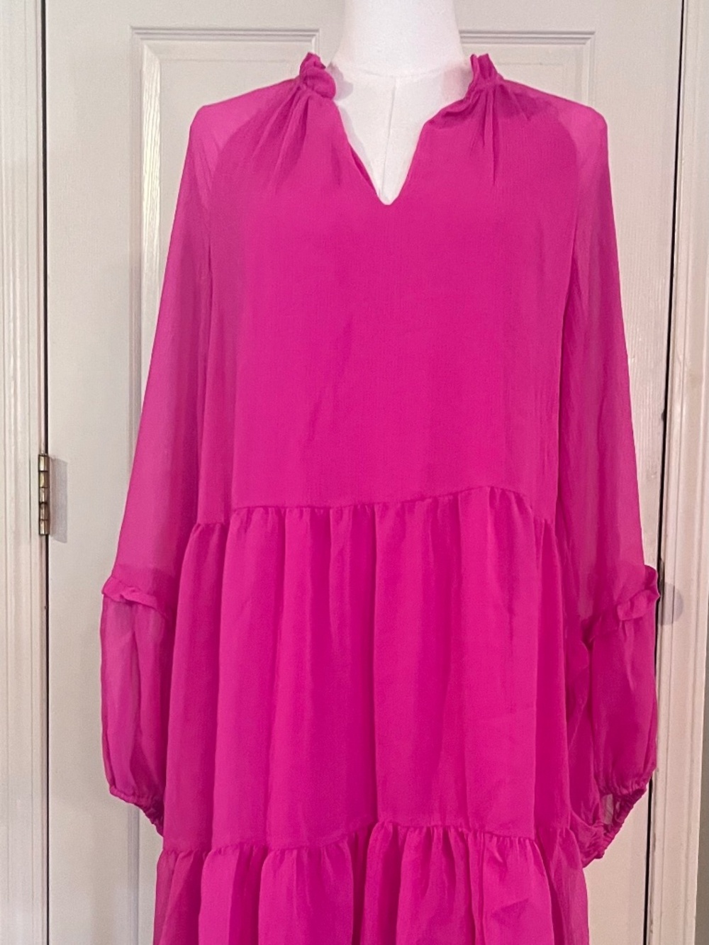 Vince Camuto Bright Pink Tiered Chiffon Mini Dress Size M